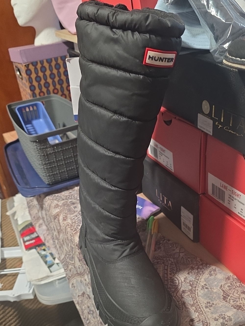 Hunter Black Quilted Winter Rain Boots - Picture 1 of 5